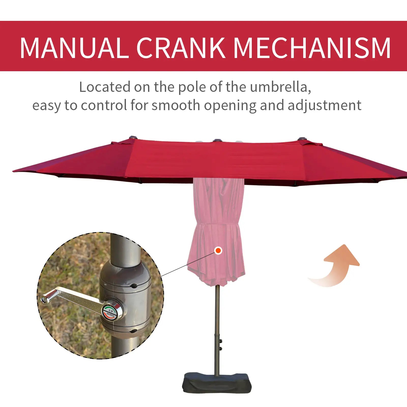 15' Outdoor Patio Umbrella, Twin Canopy Sunshade, Lift Crank, Wine Red Sun Umbrellas at Gallery Canada