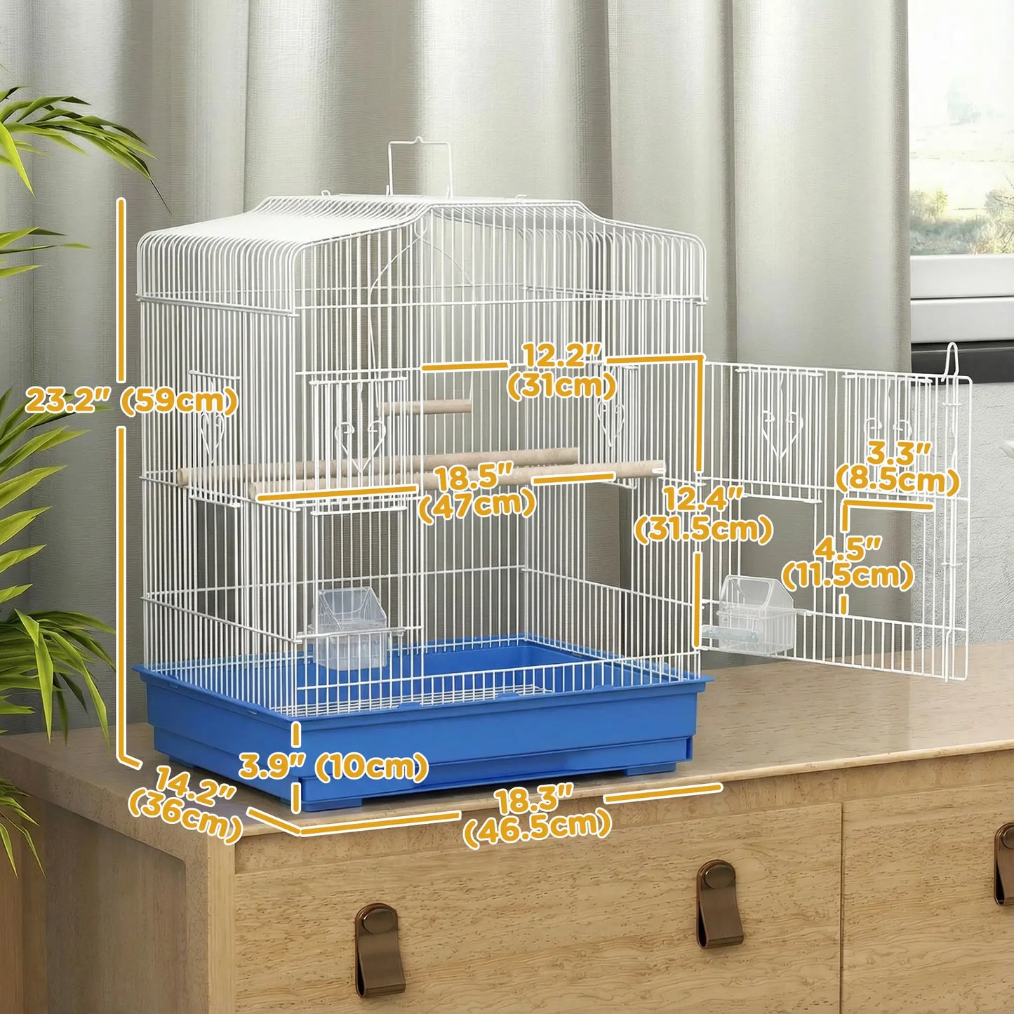 23" Bird Cage for Finches Canaries, with Doors Perches, Blue