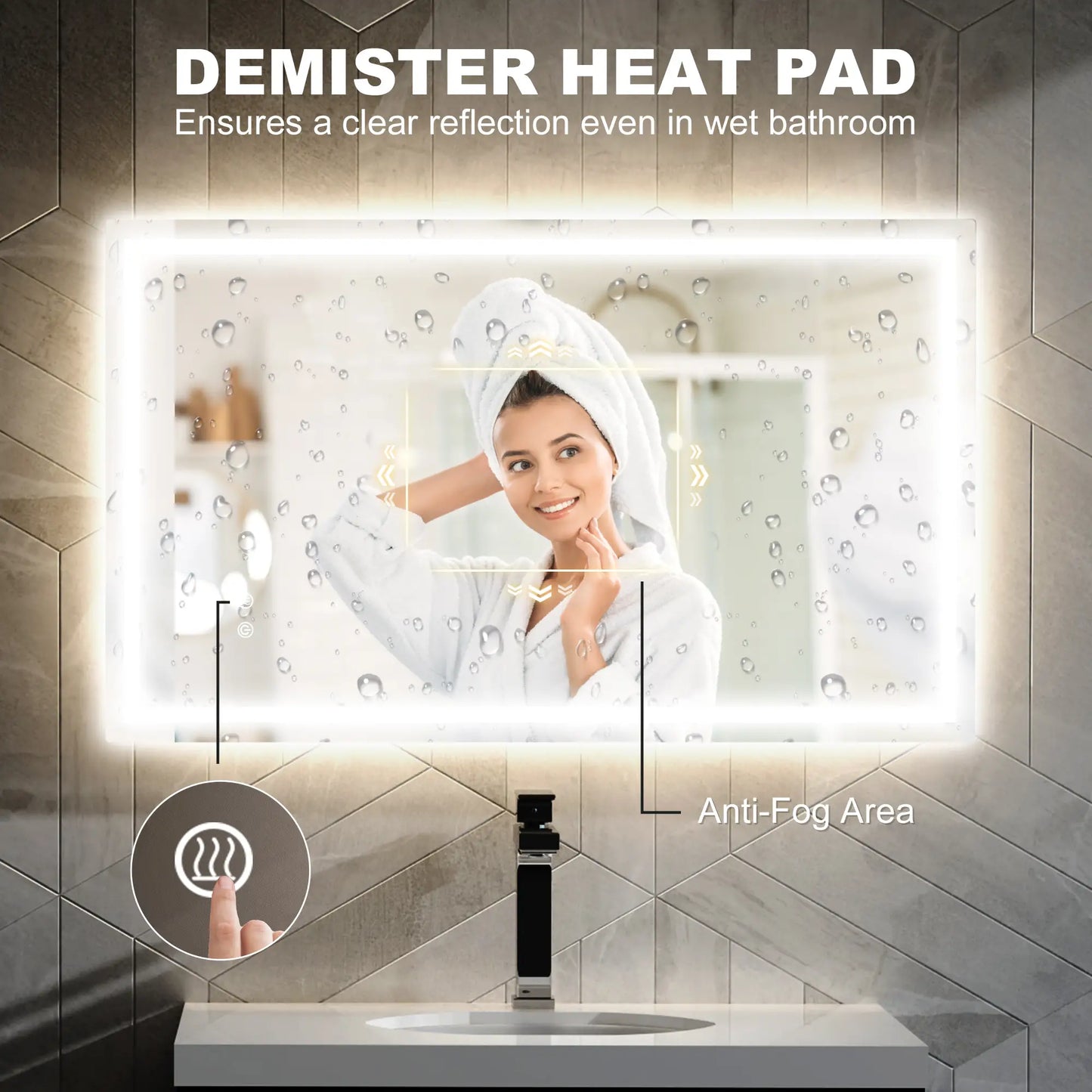 39" x 24" LED Bathroom Mirror, Wall Mounted, Anti-Fog, Touch Button, Clear Wall Mirrors at Gallery Canada