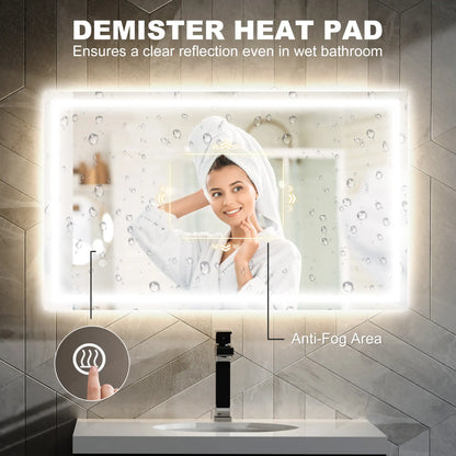 39" x 24" LED Bathroom Mirror, Wall Mounted, Anti-Fog, Touch Button, Clear Wall Mirrors at Gallery Canada