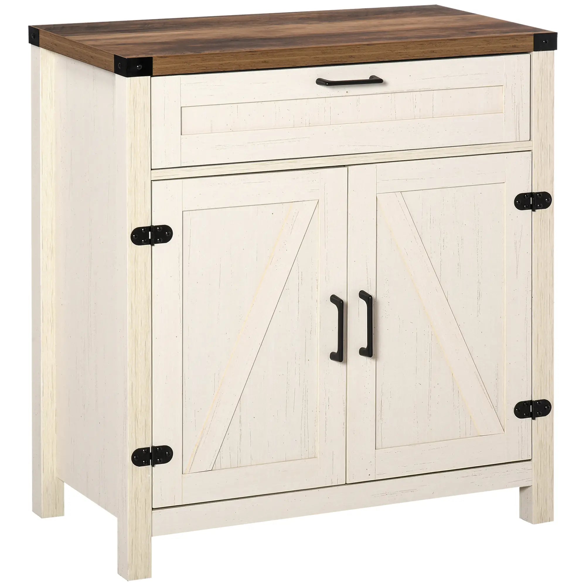 Farmhouse Kitchen Cabinet, Sideboard with 2 Barn Doors, Drawer, White Bar Cabinets White, Brown at Gallery Canada