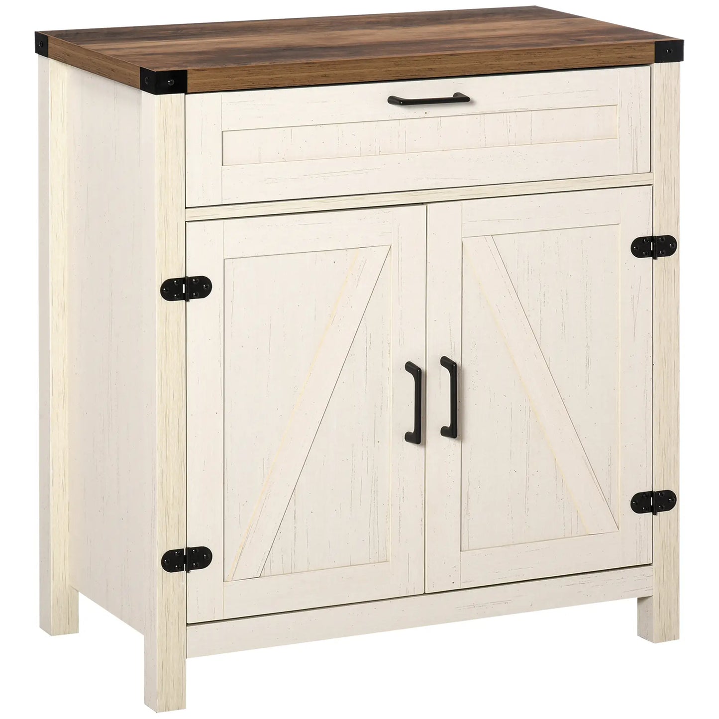 Farmhouse Kitchen Cabinet, Sideboard with 2 Barn Doors, Drawer, White Bar Cabinets White, Brown at Gallery Canada