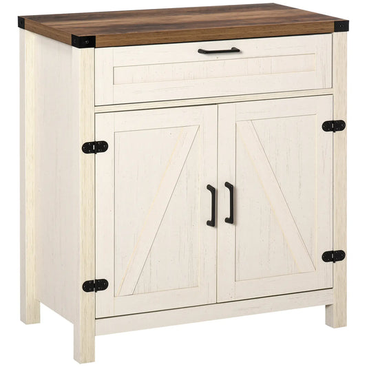 Farmhouse Kitchen Cabinet, Sideboard with 2 Barn Doors, Drawer, White Bar Cabinets White, Brown at Gallery Canada