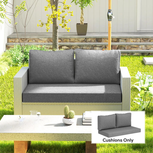 2 Seater Outdoor Cushions With Backrest, Loveseat Sofa Cushions, Grey