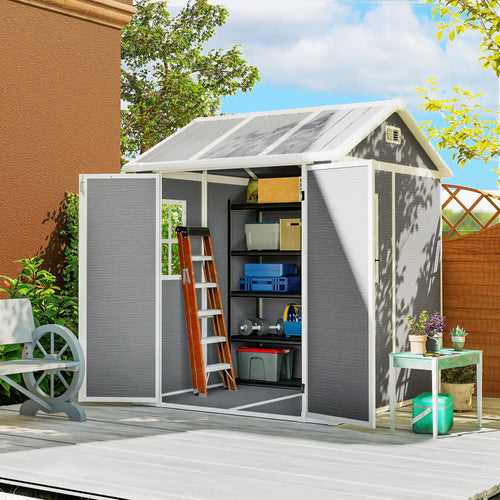 6' x 6' Resin Outdoor Storage Shed, With Floor, Window, Grey