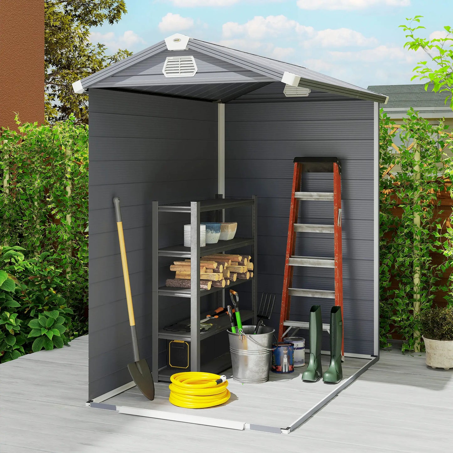 4.5' x 6' Plastic Storage Shed, Latch Door, Vents, Light Grey Sheds at Gallery Canada