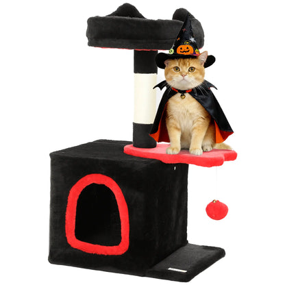 28" Gothic Cat Tree Tower, Plush Bed, Condo, Scratching Post, Red & Black Cat Posts at Gallery Canada