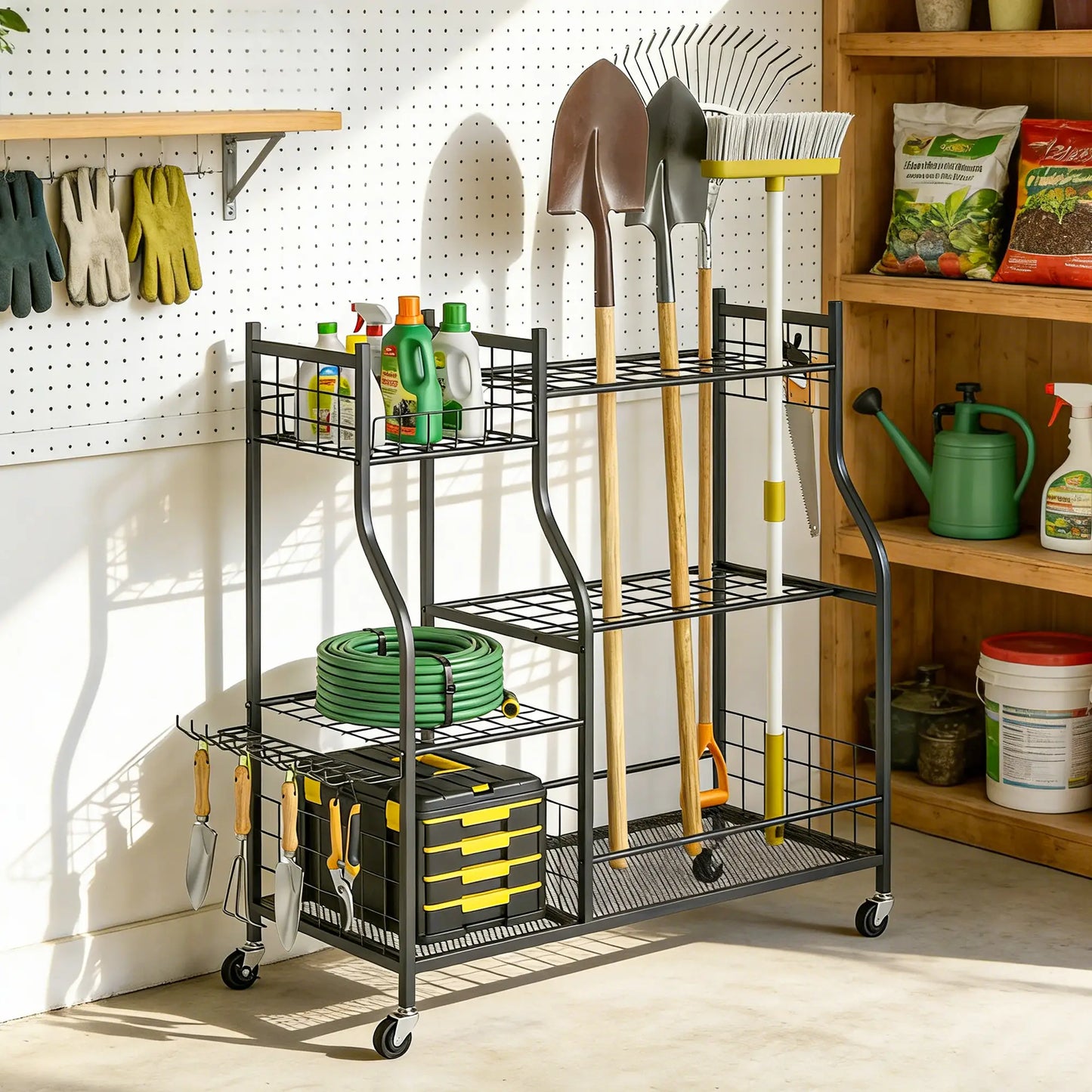 3-Tier Garden Tool Organizer, 74 Slots, 4 Wheels, 11 Hooks Garden Accessories at Gallery Canada