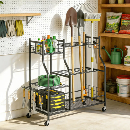 3-Tier Garden Tool Organizer, 74 Slots, 4 Wheels, 11 Hooks Garden Accessories at Gallery Canada