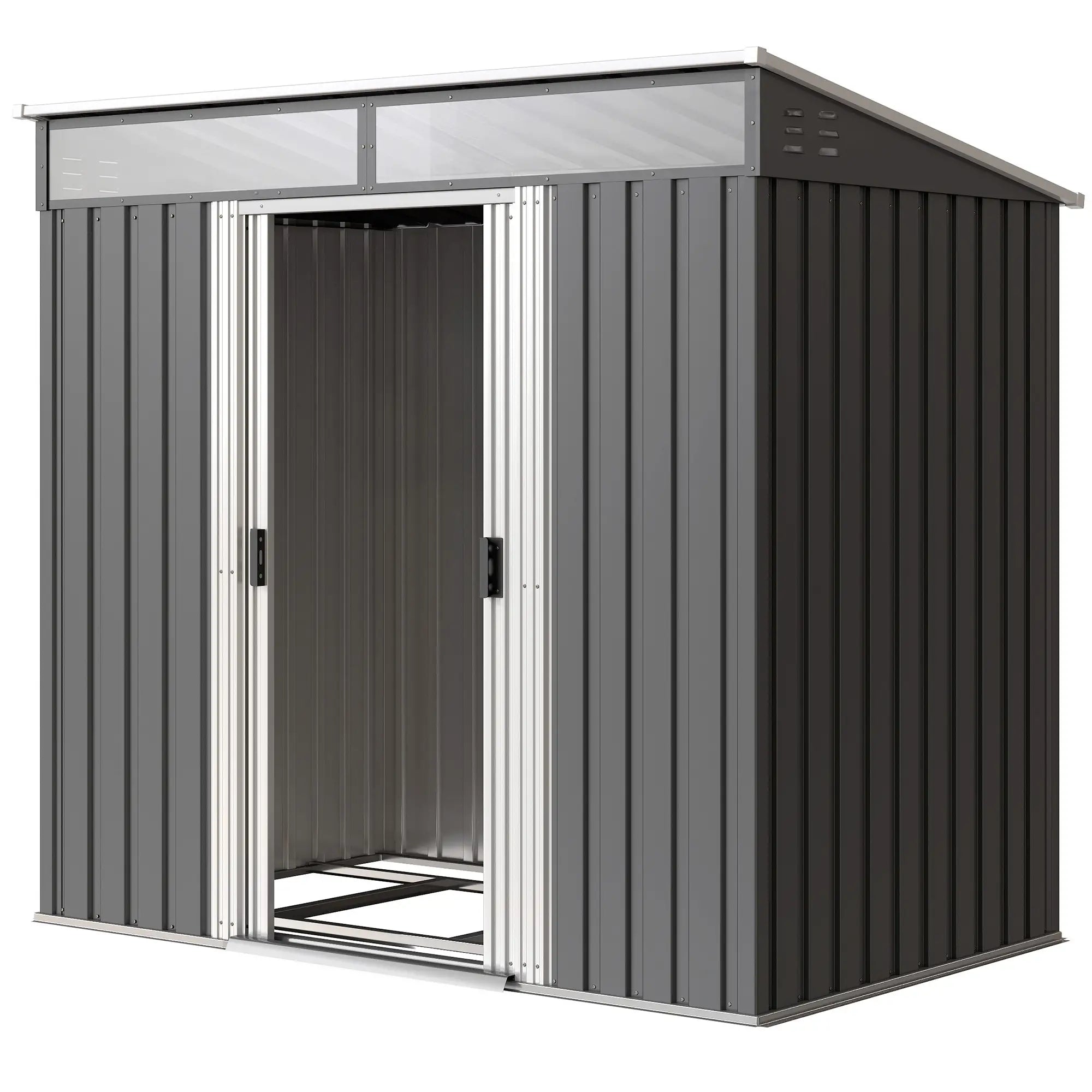6.5x4FT Galvanised Metal Shed, Foundation Kit, Lockable Garden Storage, Sliding Doors, Vents, Grey Sheds Charcaol Grey at Gallery Canada