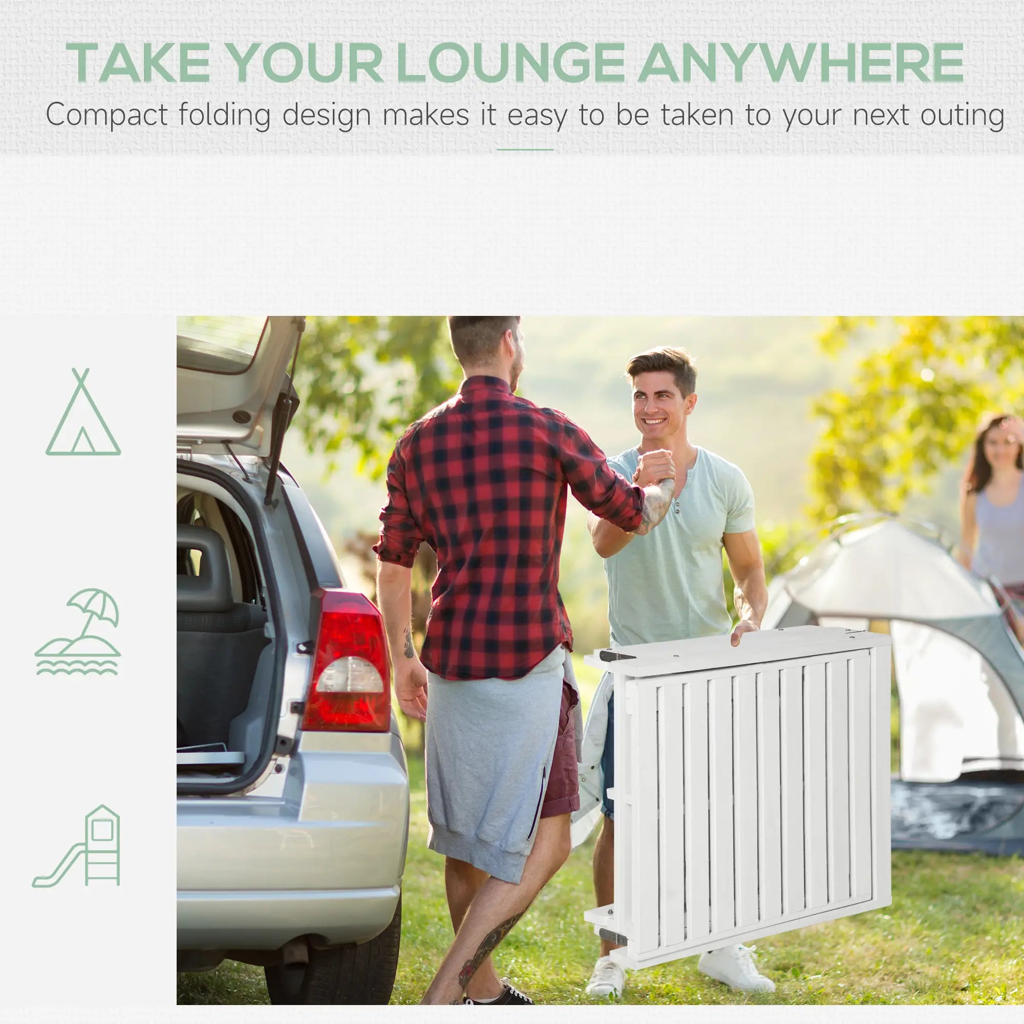 Wooden Folding Chaise Lounge, Outdoor Chair, Adjustable Back, White Chaise Loungers at Gallery Canada