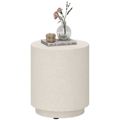 Terrazzo Finish Side Table, 17" Round, White, Cream Side Tables at Gallery Canada