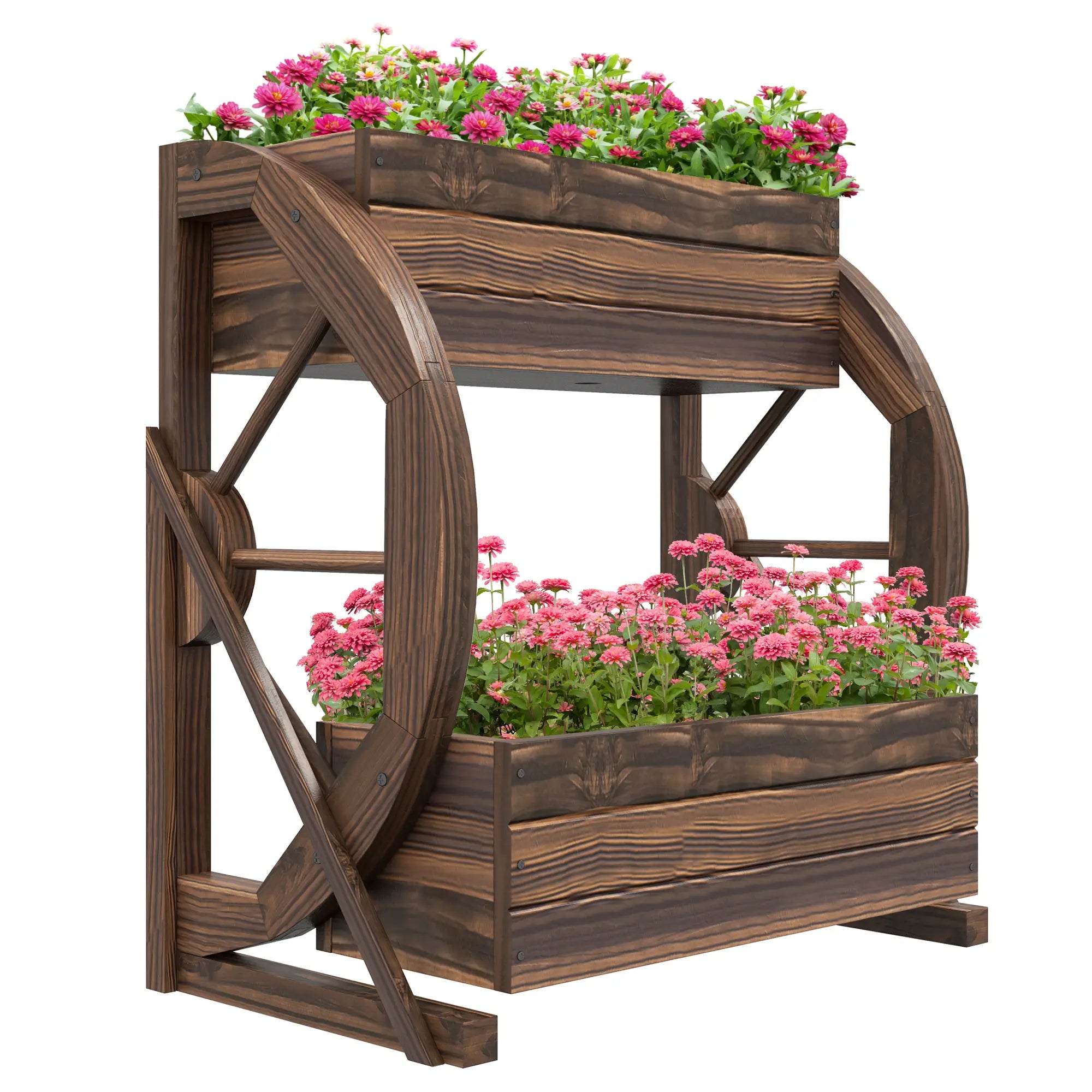 Wooden Wagon Planter Box, 2-Tier Raised Garden Bed, Vegetables Flowers Herbs Wooden Planter Boxes at Gallery Canada