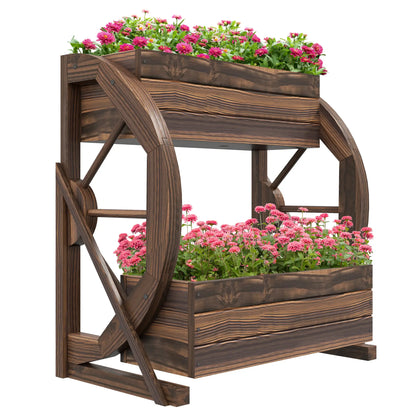 Wooden Wagon Planter Box, 2-Tier Raised Garden Bed, Vegetables Flowers Herbs Wooden Planter Boxes at Gallery Canada