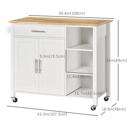 Wooden Rolling Kitchen Island, 360° Swivel Wheels, Drawer, Towel Rack, White Kitchen Islands & Kitchen Carts at Gallery Canada
