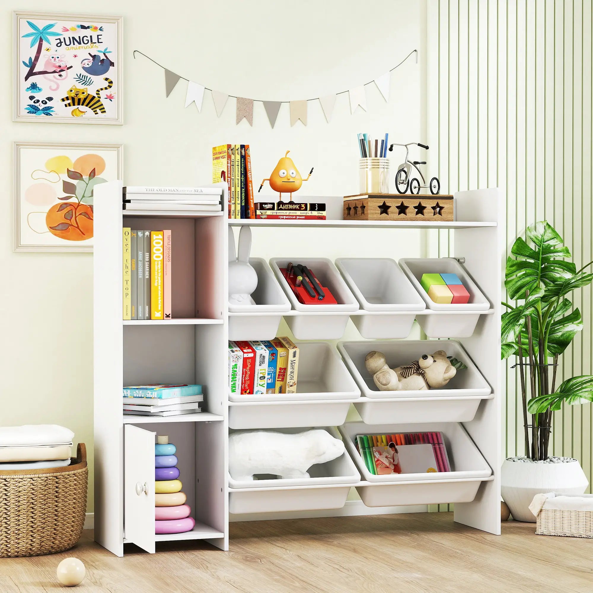 Kids Bookshelf And Toy Organizer, 8 Removable Bins, White Bookshelves & Bookcases at Gallery Canada