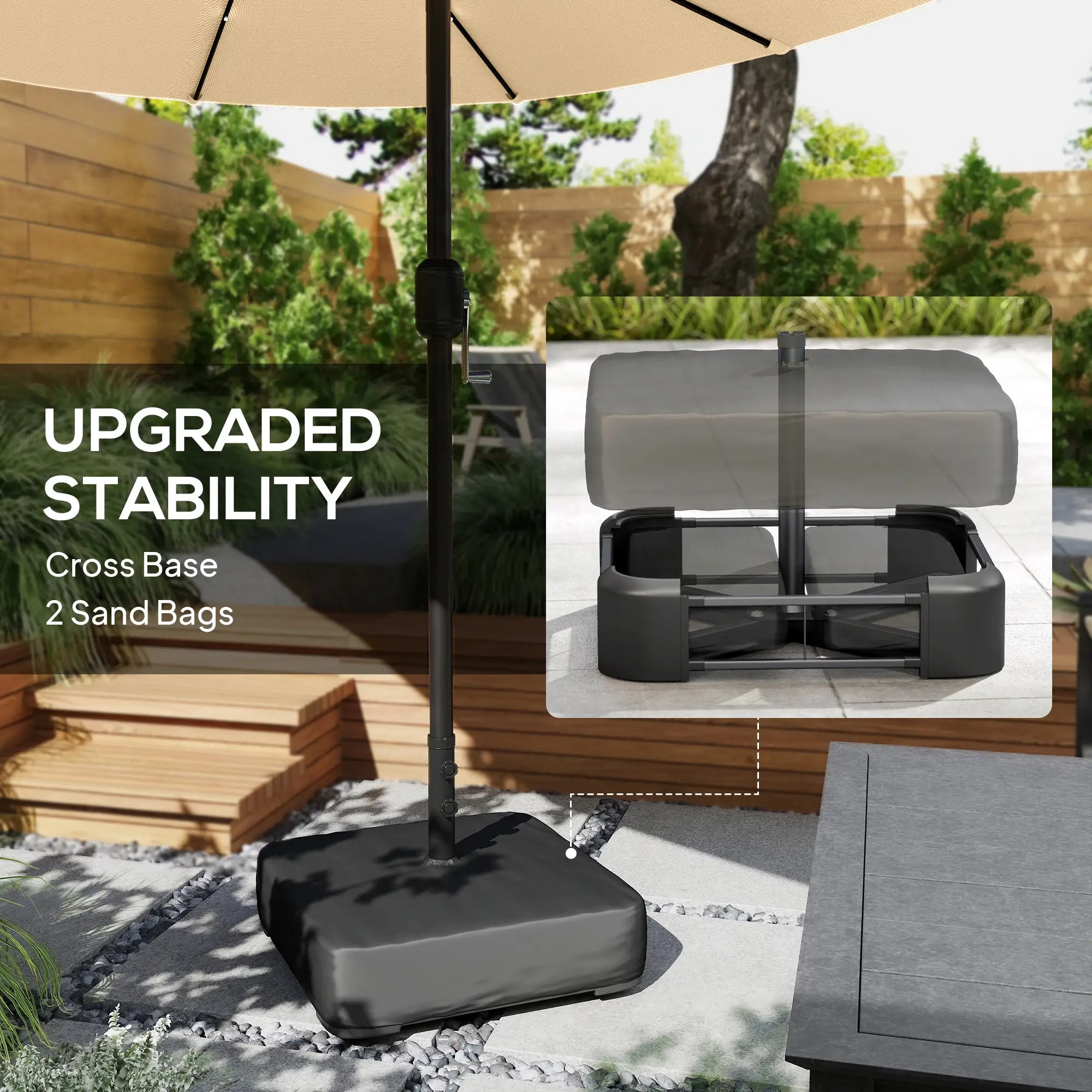 Double Sided Patio Umbrella, 15ft, LED Lights, Base Included, Khaki Double-sided Umbrellas at Gallery Canada