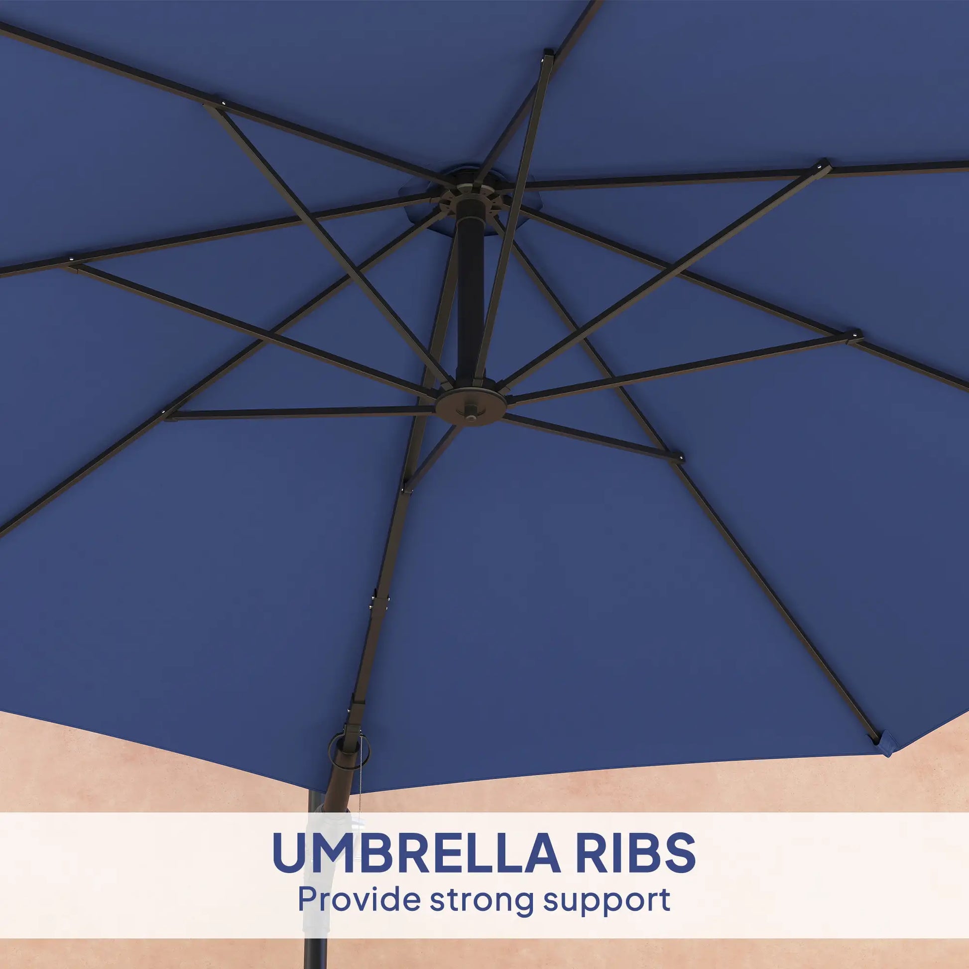 9.6 x 9.6 ft Wall Mounted Umbrella, Rotating Patio Parasol, Dark Blue Sun Umbrellas at Gallery Canada