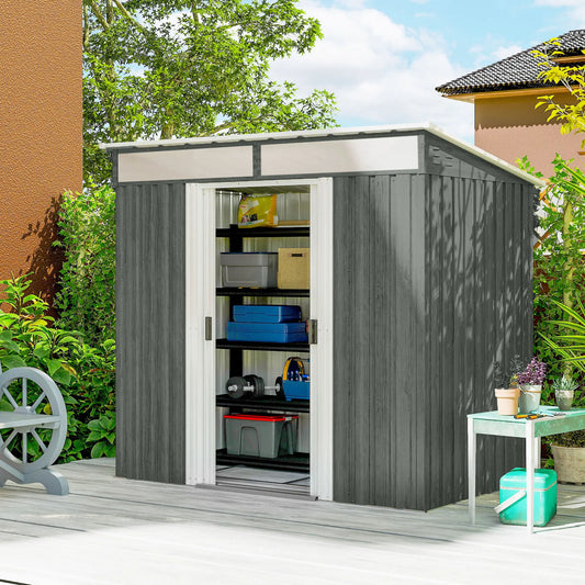 6.5x4FT Galvanised Metal Shed, Lockable Garden Storage with Sliding Doors, Grey Sheds Light Grey at Gallery Canada