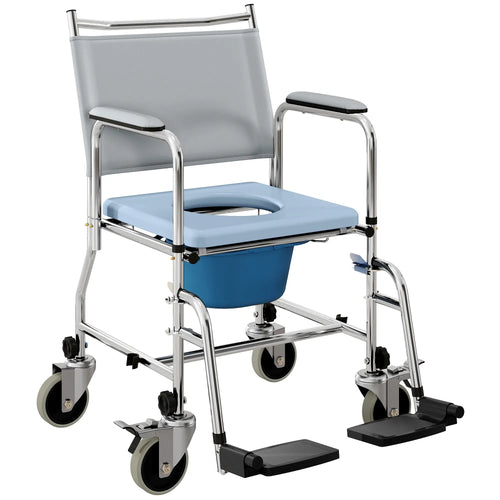 Rolling Shower Chair, Bedside Commode Wheelchair, 300 Lbs, Black