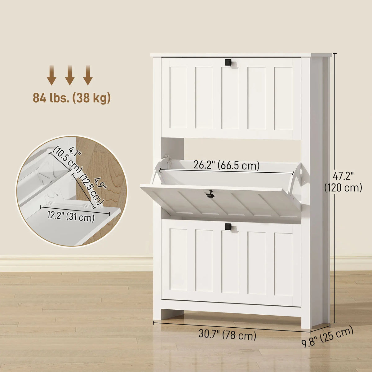 Slim Shoe Cabinet, 3 Flip Drawers, Adjustable Shelves, Holds 18 Pairs, White Shoe Storage Cabinets & Racks at Gallery Canada