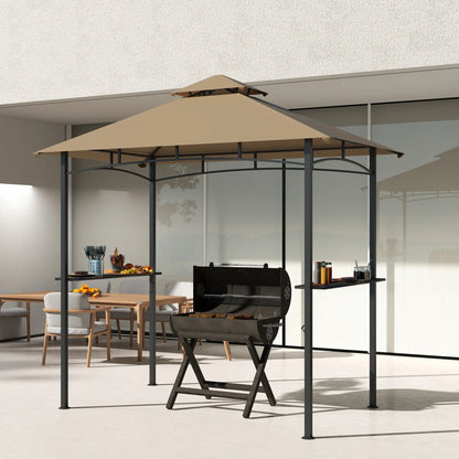 8' x 5' BBQ Grill Gazebo Tent, Double Tiered Canopy, Outdoor Sun Shade, Khaki BBQ Grill Gazebos at Gallery Canada
