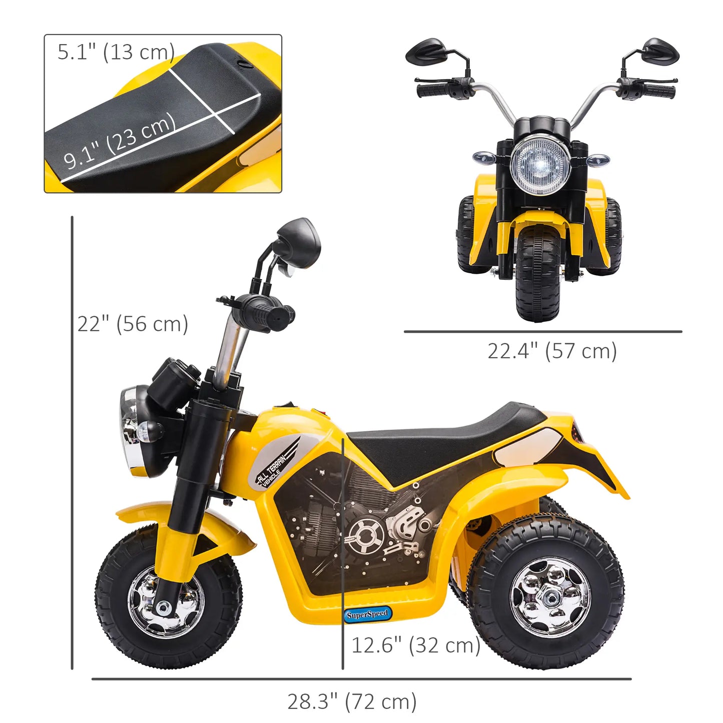 Kids Electric Motorcycle, 6V Battery Powered, 3-Wheels, Yellow Electric Motorcycles at Gallery Canada