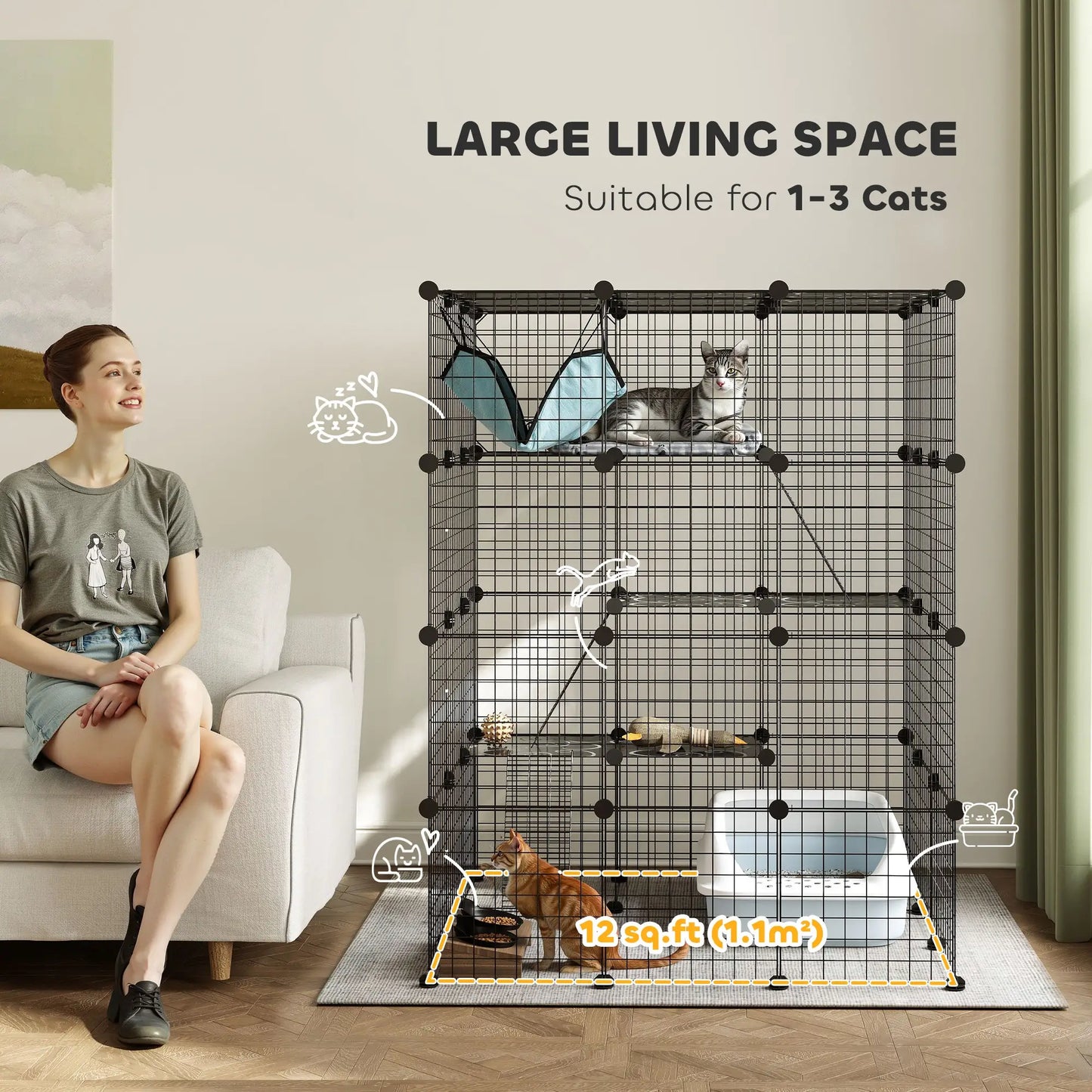 4 Tier DIY Cat Cage, Indoor Catio for 1-3 Cats, Black Outdoor Cat Enclosures at Gallery Canada