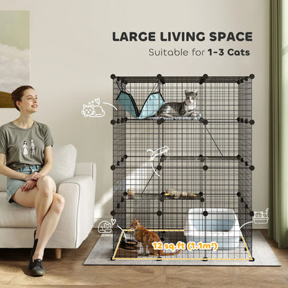 4 Tier DIY Cat Cage, Indoor Catio for 1-3 Cats, Black Outdoor Cat Enclosures at Gallery Canada