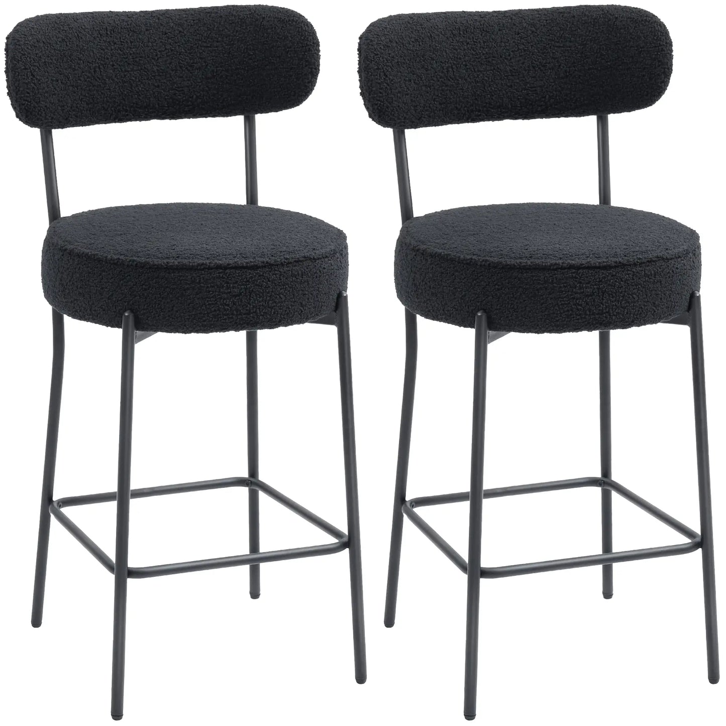 Set of 2 Upholstered Bar Stools with Backrest, Footrest, Black Bar Stools Black at Gallery Canada