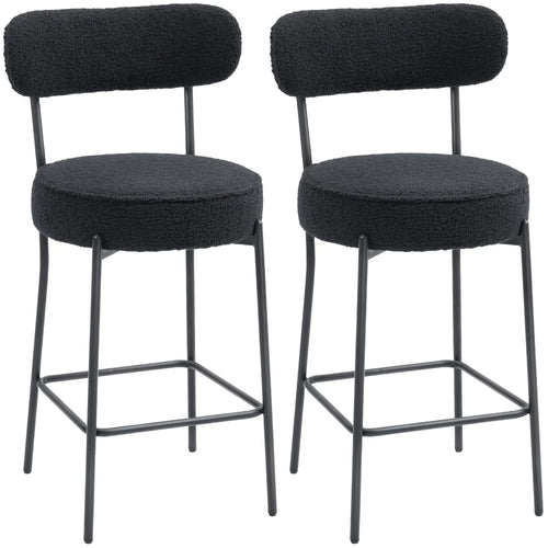 Set of 2 Upholstered Bar Stools with Backrest, Footrest, Black