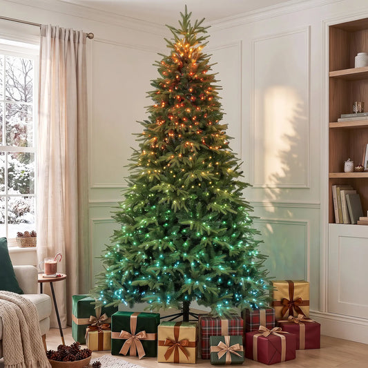 9ft Christmas Tree, Frasier Grande Fir, Hinge Design, LEDs, Remote, Timer Artificial Christmas Trees Green at Gallery Canada