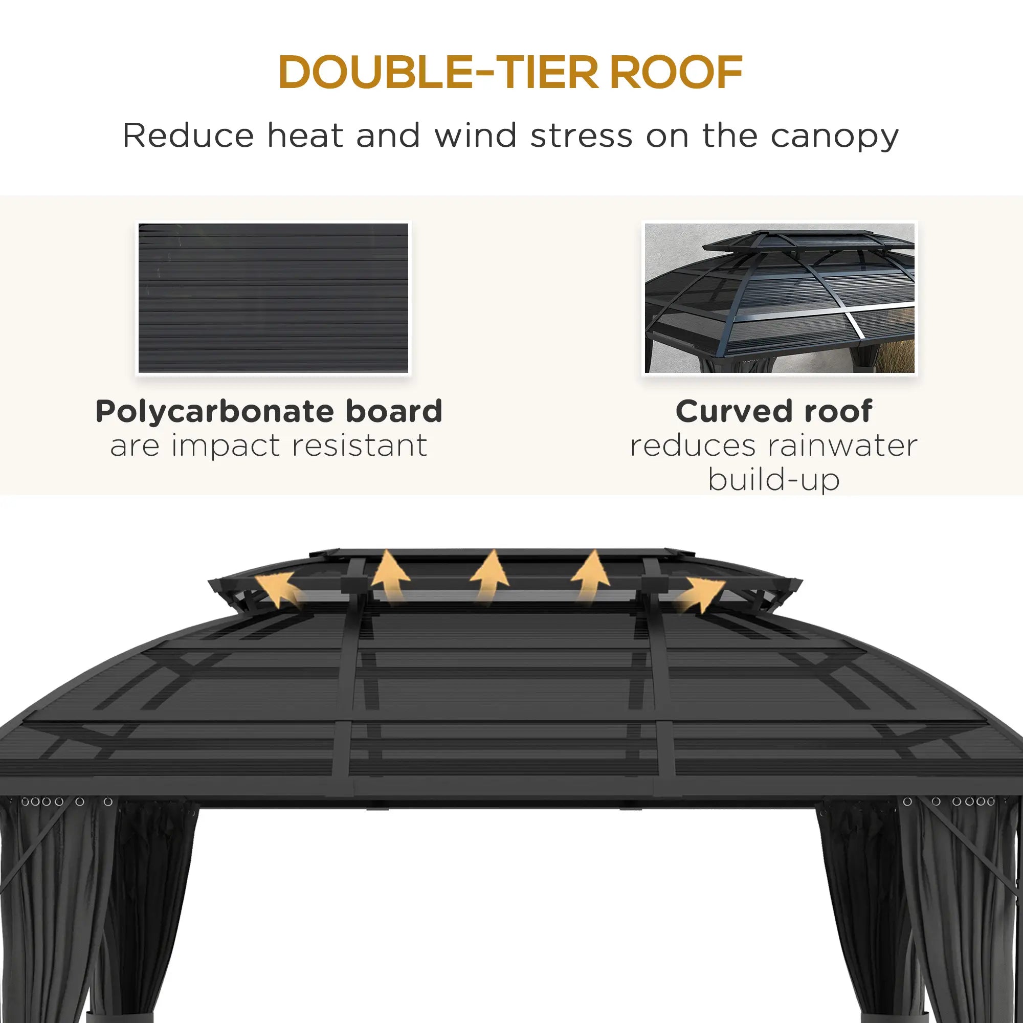 13' x 10' Patio Gazebo, Double Roof, With Curtains, Black Gazebos at Gallery Canada