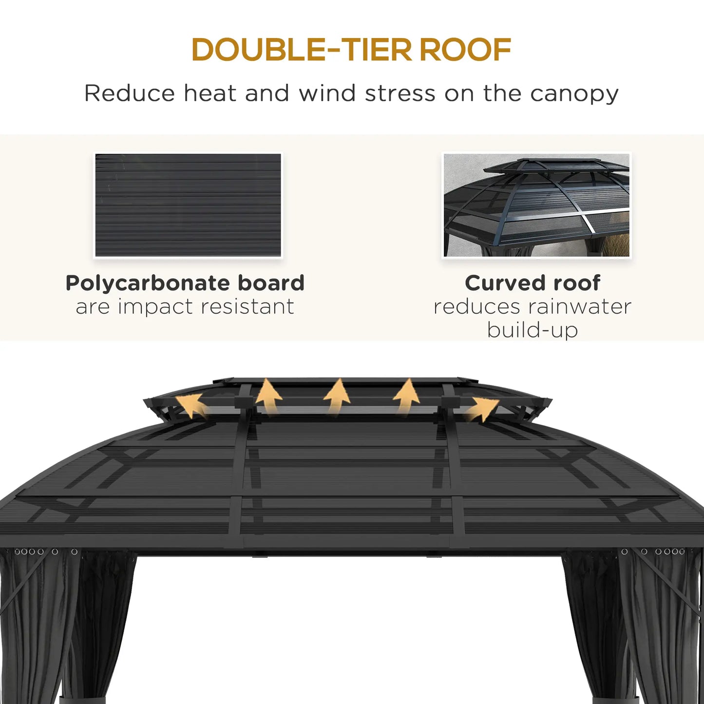 13' x 10' Patio Gazebo, Double Roof, With Curtains, Black Gazebos at Gallery Canada