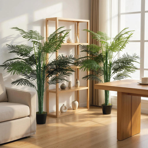 5FT Artificial Palm Tree Set, Fake Tropical Plant In Pot, Green