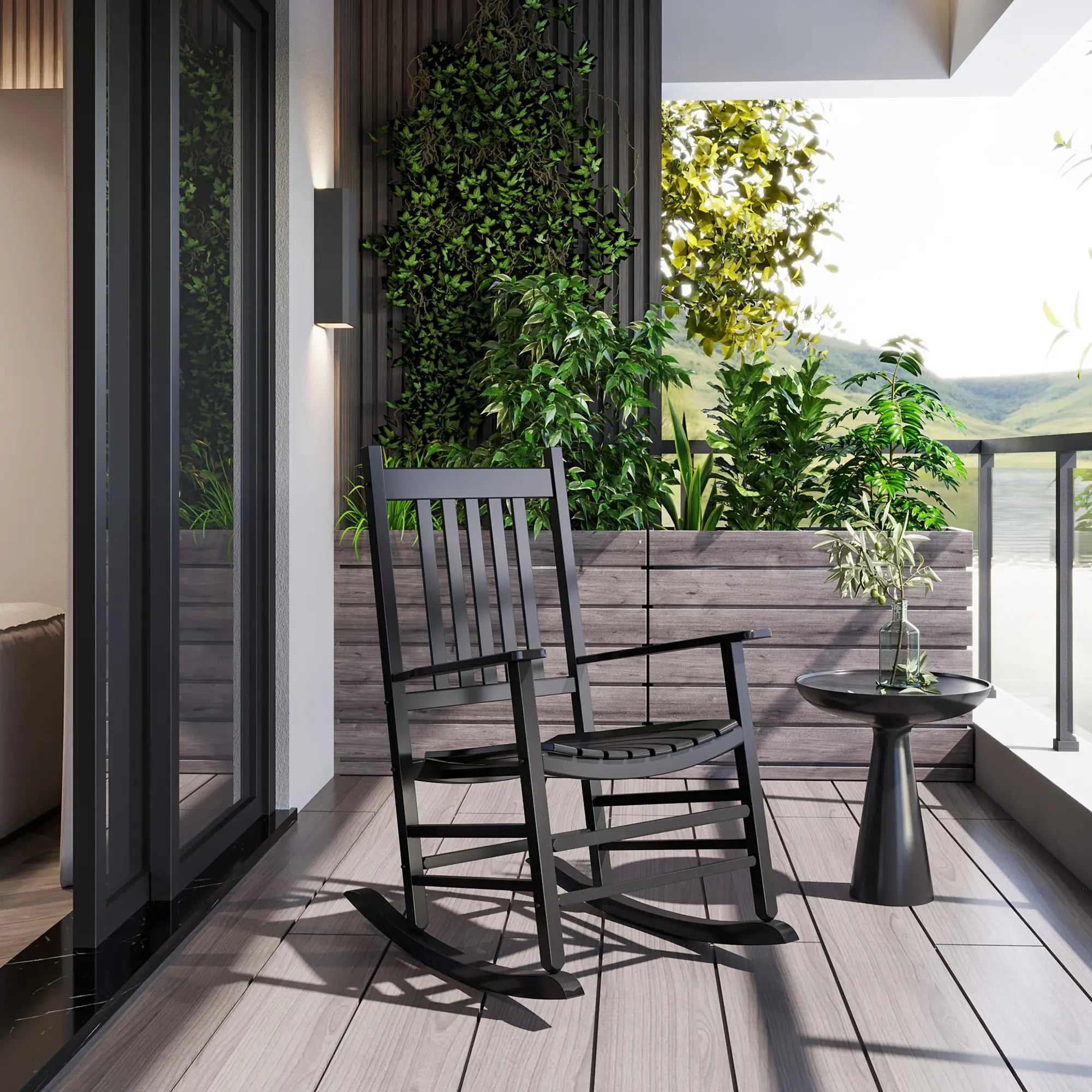 Wooden Rocking Chair Outdoor Patio Garden, Reclining Seat, Black Outdoor Rocking Chairs at Gallery Canada