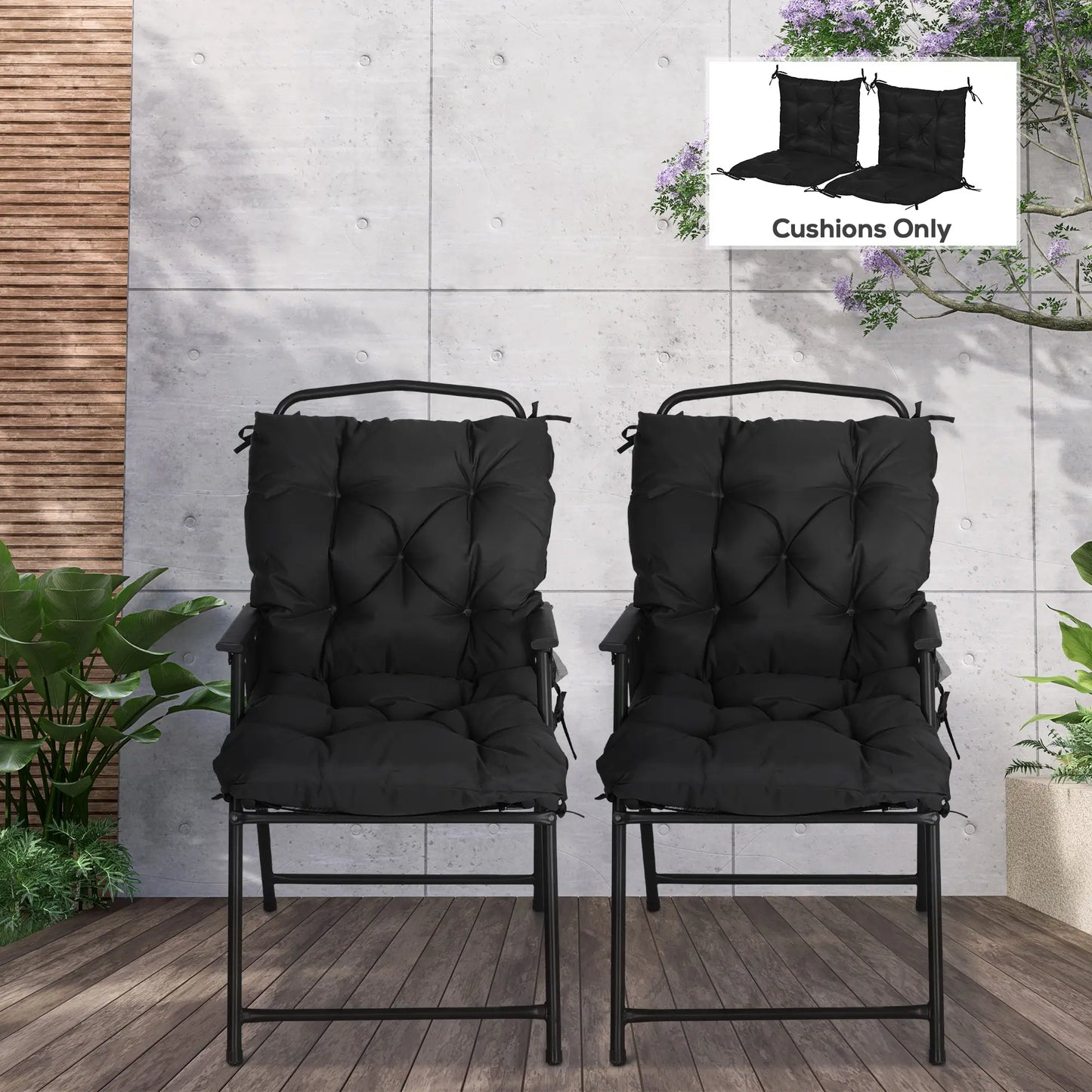 Patio Chair Cushions Set of 2, 39" x 20" x 3", Outdoor Tufted, Black Patio Chair Cushions at Gallery Canada
