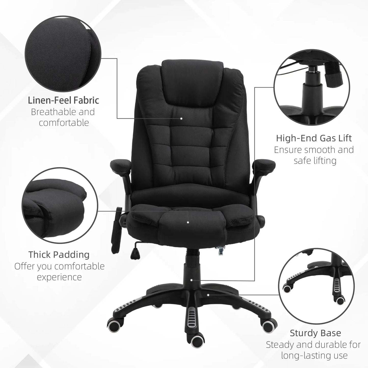 6 Point Vibrating Massage Office Chair High Back Executive Chair with Reclining Back, Swivel Wheels, Black Massage Chairs at Gallery Canada