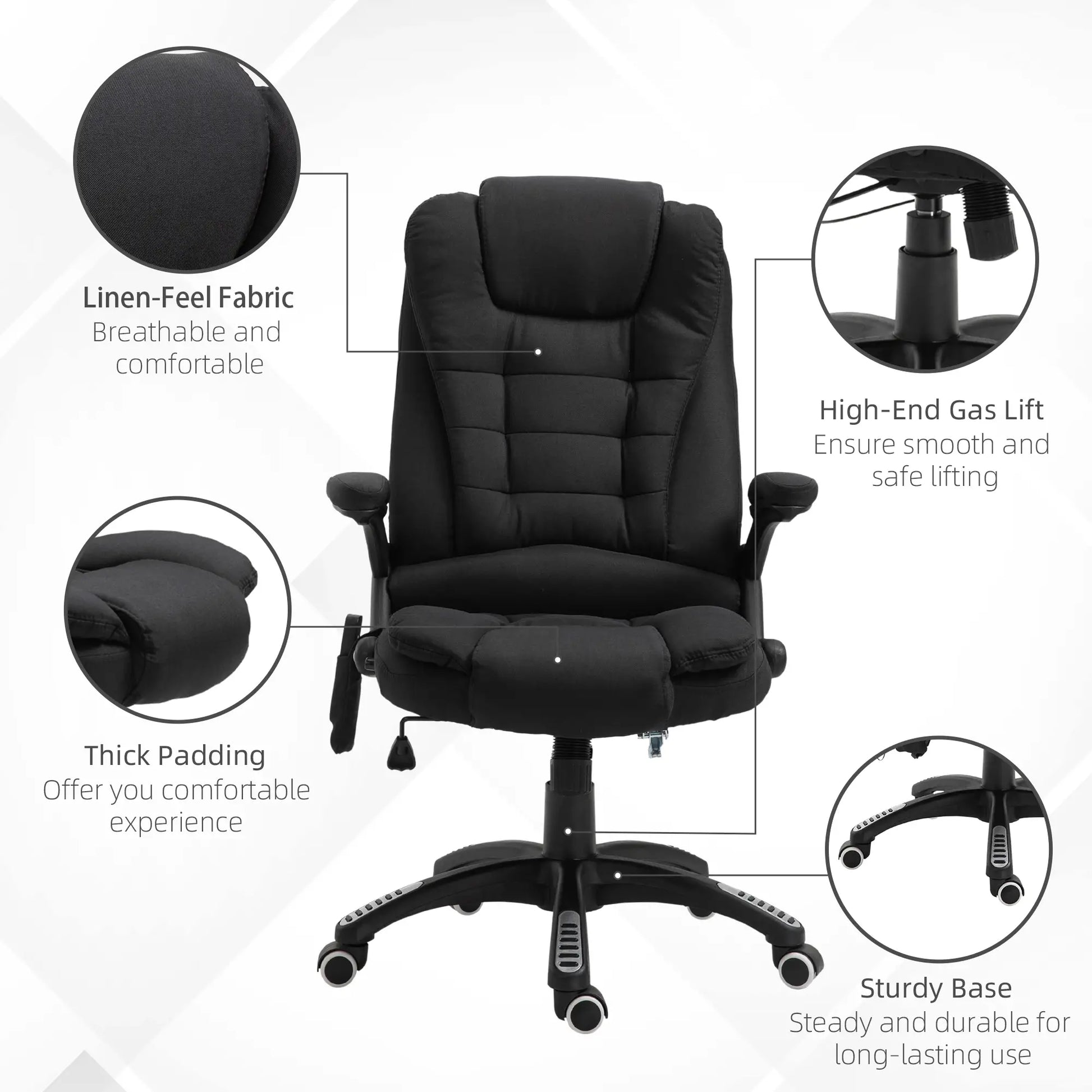 6 Point Vibrating Massage Office Chair High Back Executive Chair with Reclining Back, Swivel Wheels, Black Massage Chairs at Gallery Canada