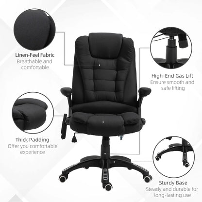 6 Point Vibrating Massage Office Chair High Back Executive Chair with Reclining Back, Swivel Wheels, Black Massage Chairs at Gallery Canada