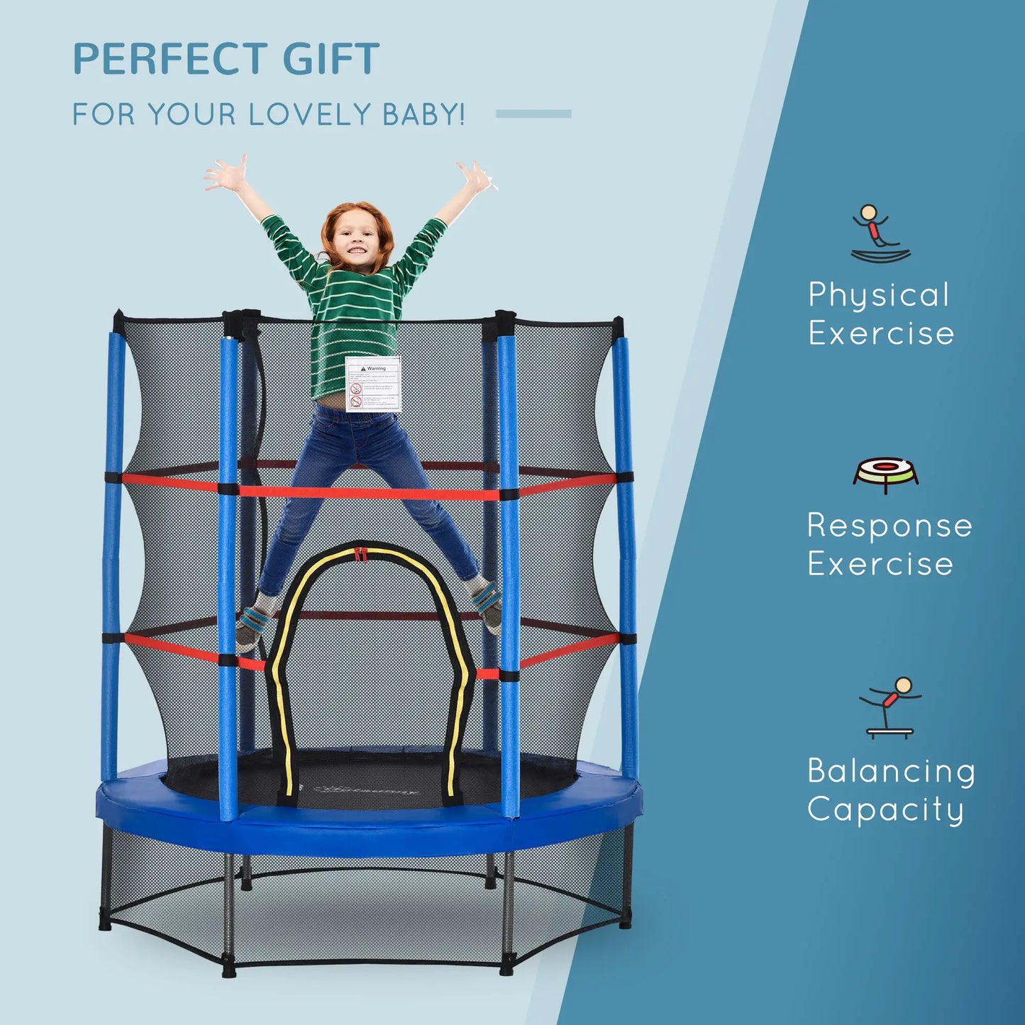 55" Kids Trampoline with Enclosure Net, Indoor/Outdoor, Age 3-6, Blue Trampolines at Gallery Canada
