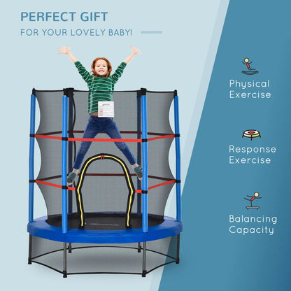 55" Kids Trampoline with Enclosure Net, Indoor/Outdoor, Age 3-6, Blue Trampolines at Gallery Canada
