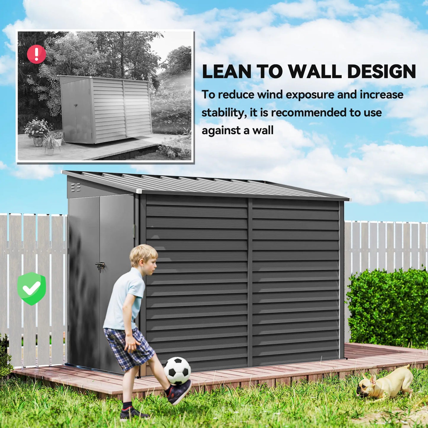 4.6' X 9' Steel Outdoor Storage Shed, Lean To Shed, Metal Tool House, Dark Grey