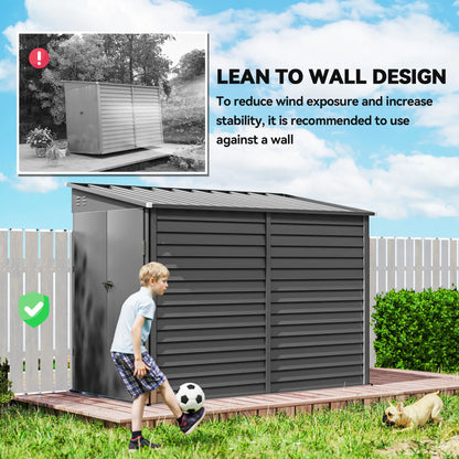 4.6' X 9' Steel Outdoor Storage Shed, Lean To Shed, Metal Tool House, Dark Grey