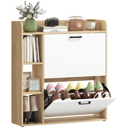 Shoe Cabinet with 2 Flip Drawers, 3 Side Compartments, Adjustable Shelves, 8-12 Pairs for Entryway Hallway, Natural Shoe Storage Cabinets & Racks at Gallery Canada