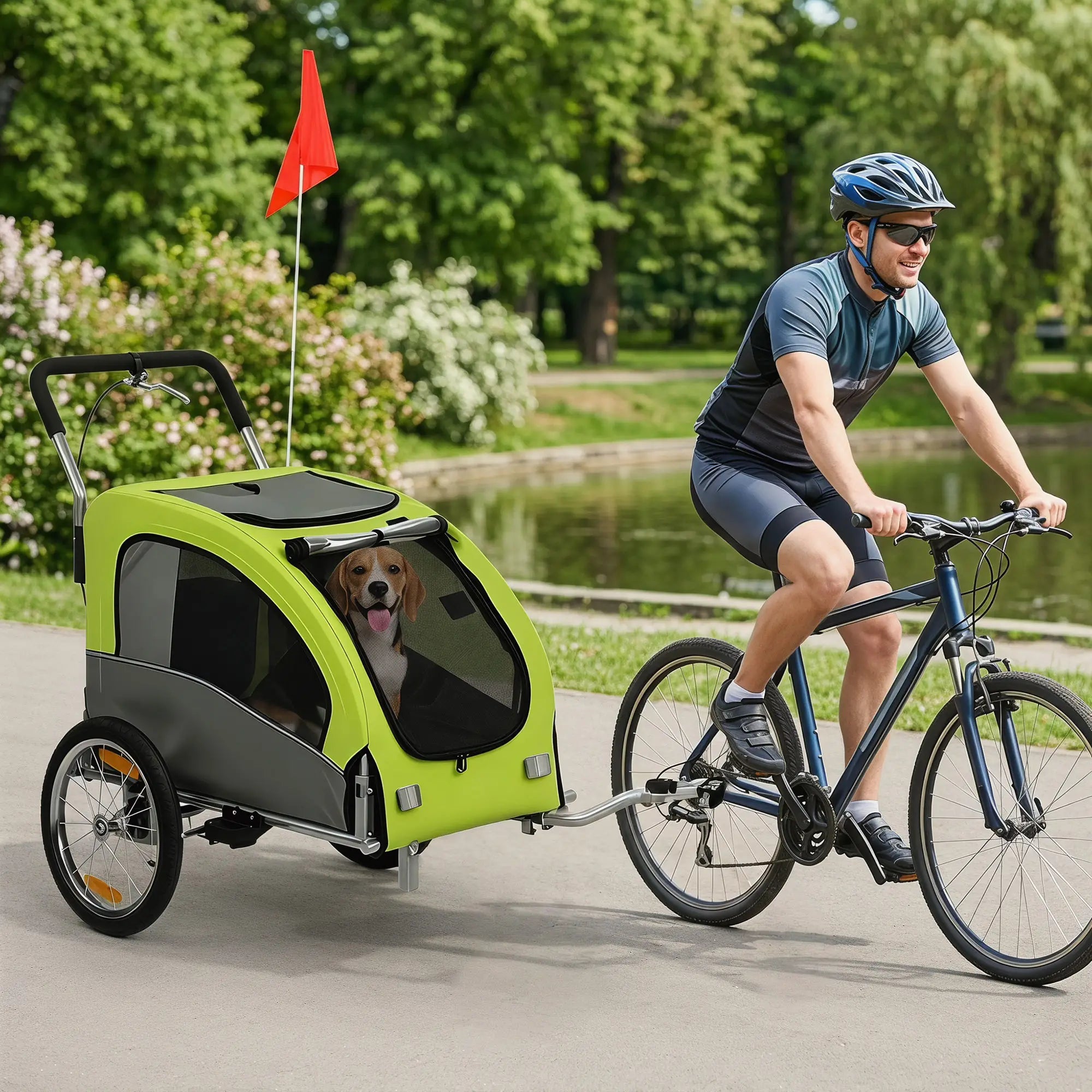 2 in 1 Dog Bike Trailer, Foldable Pet Stroller, Dog Bicycle Trailer with Suspension, Universal Bicycle Coupler, Green Dog Bike Trailers & Strollers at Gallery Canada