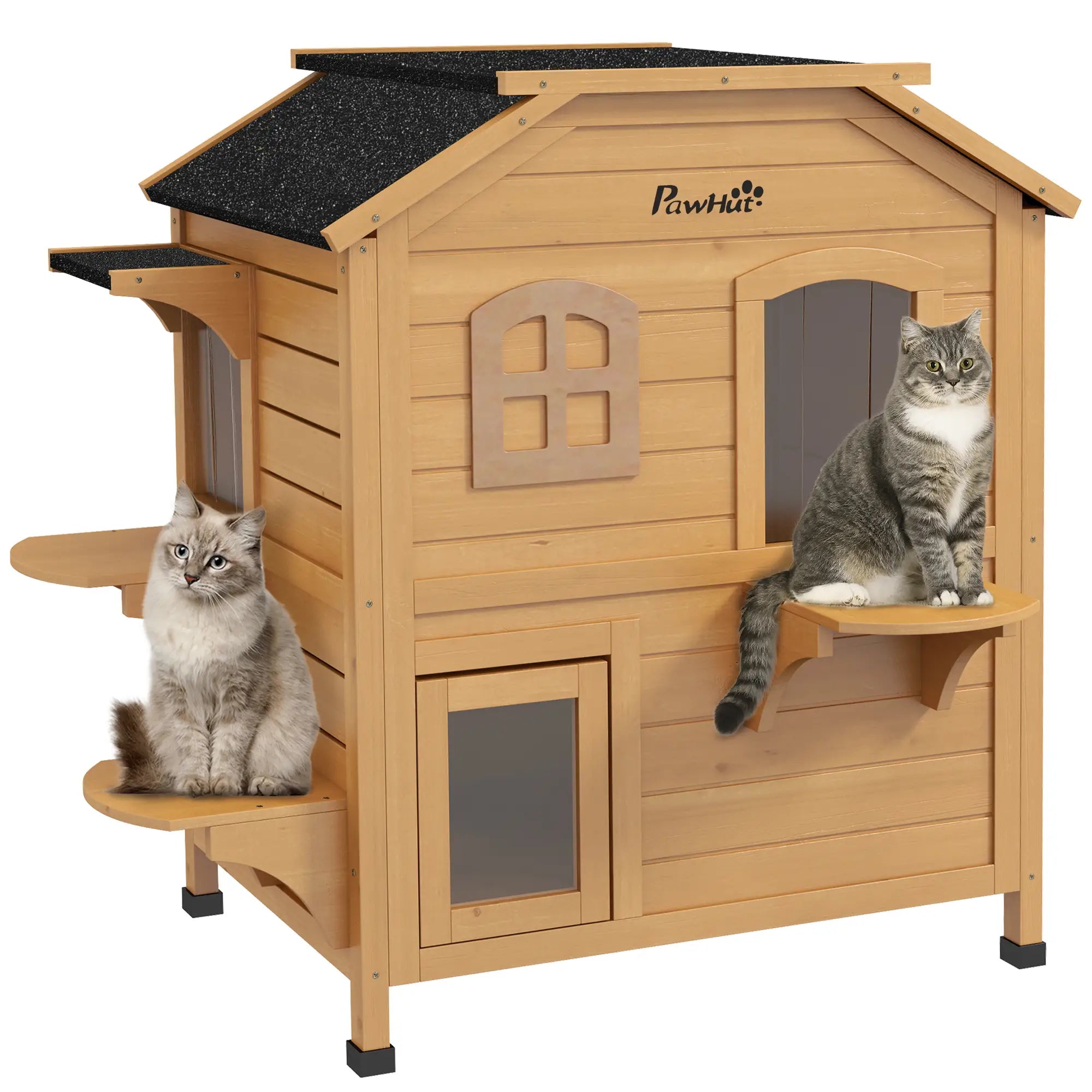 2-Storey Outdoor Cat House, Wooden Catio, Openable Roof, Yellow Cat Houses Yellow at Gallery Canada