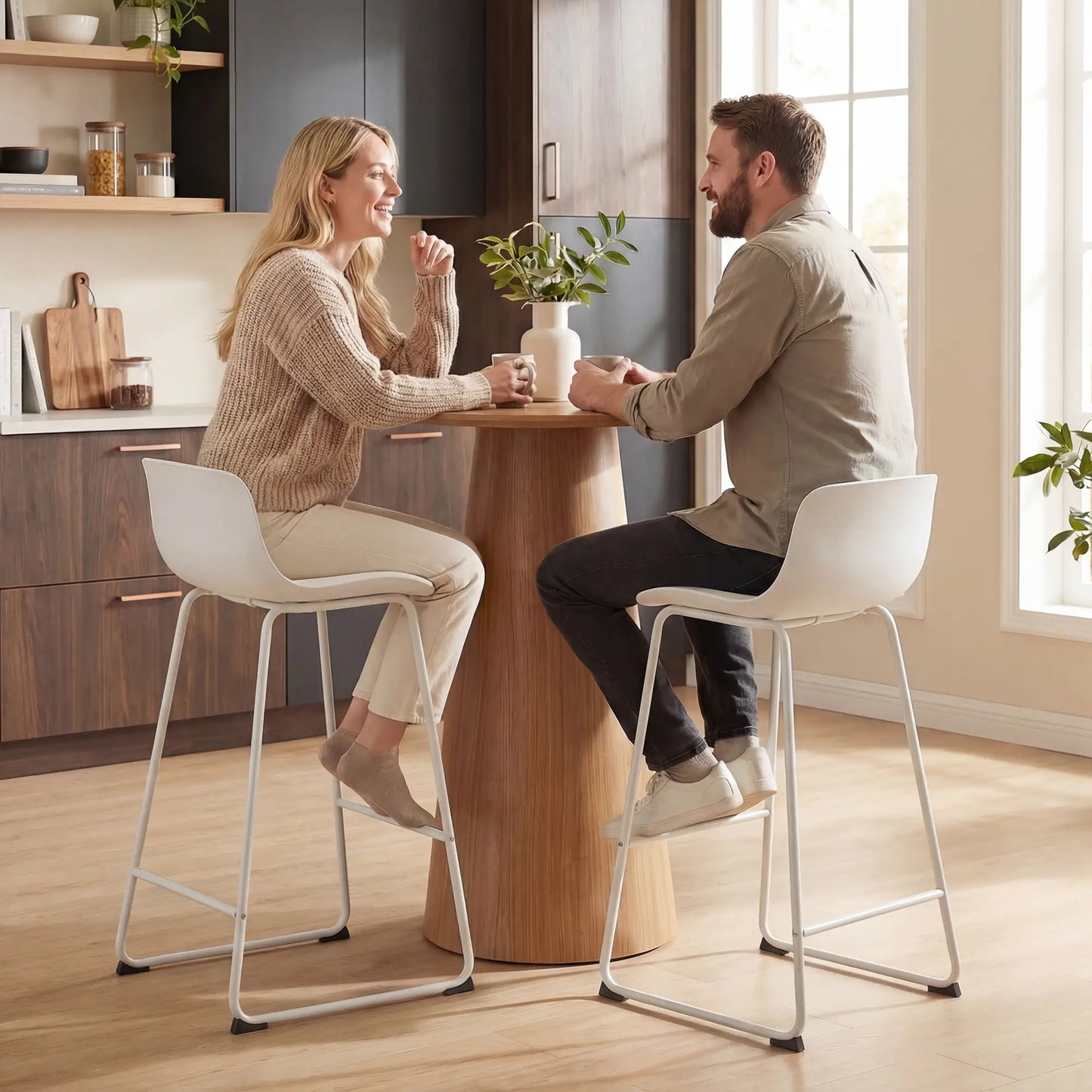 Modern Bar Stools Set of 2, PU Leather, Counter Height, White Bar Stools at Gallery Canada