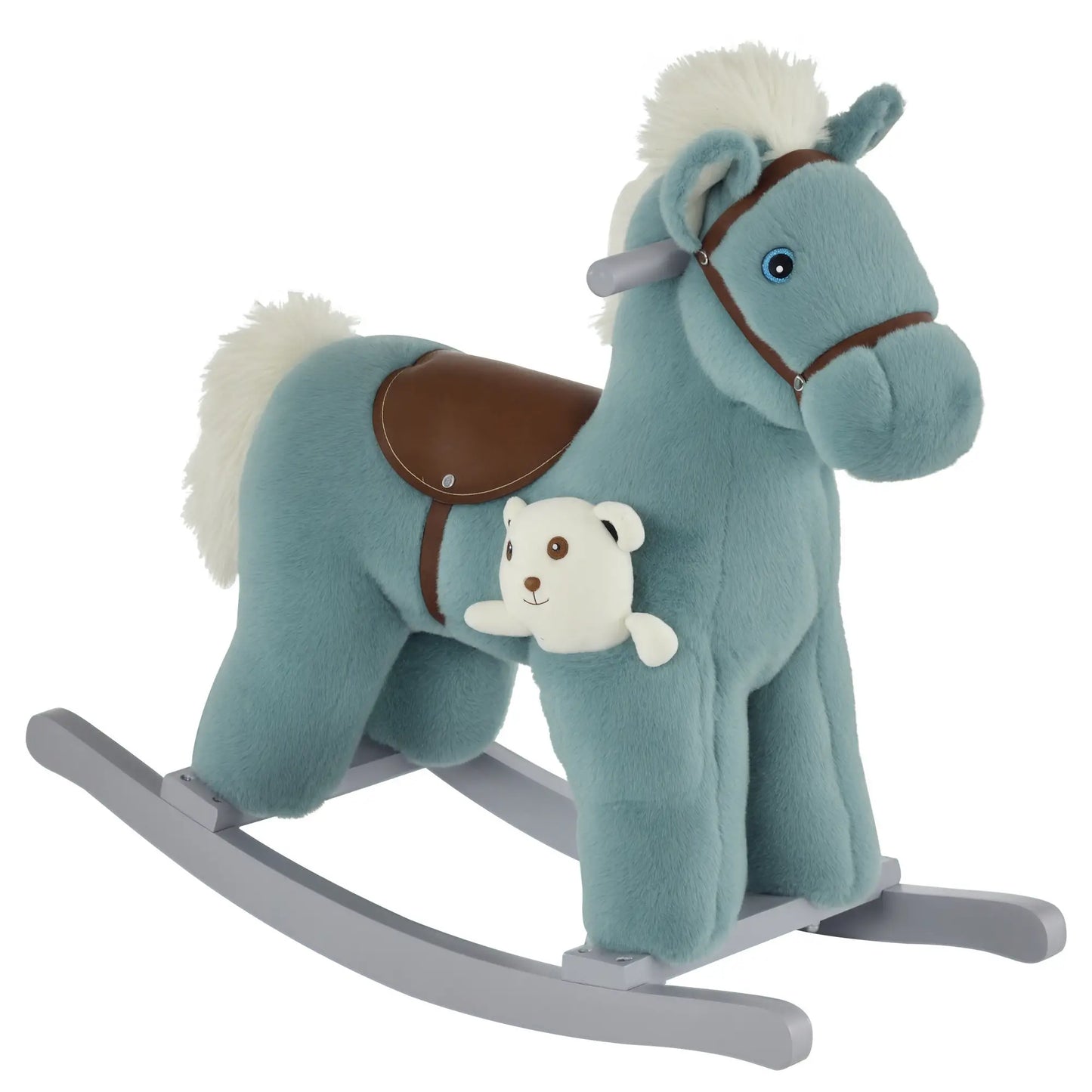 Kids Plush Ride-On Rocking Horse, Soft Bear Toy, Realistic Sounds, Blue Rocking Horses Blue at Gallery Canada