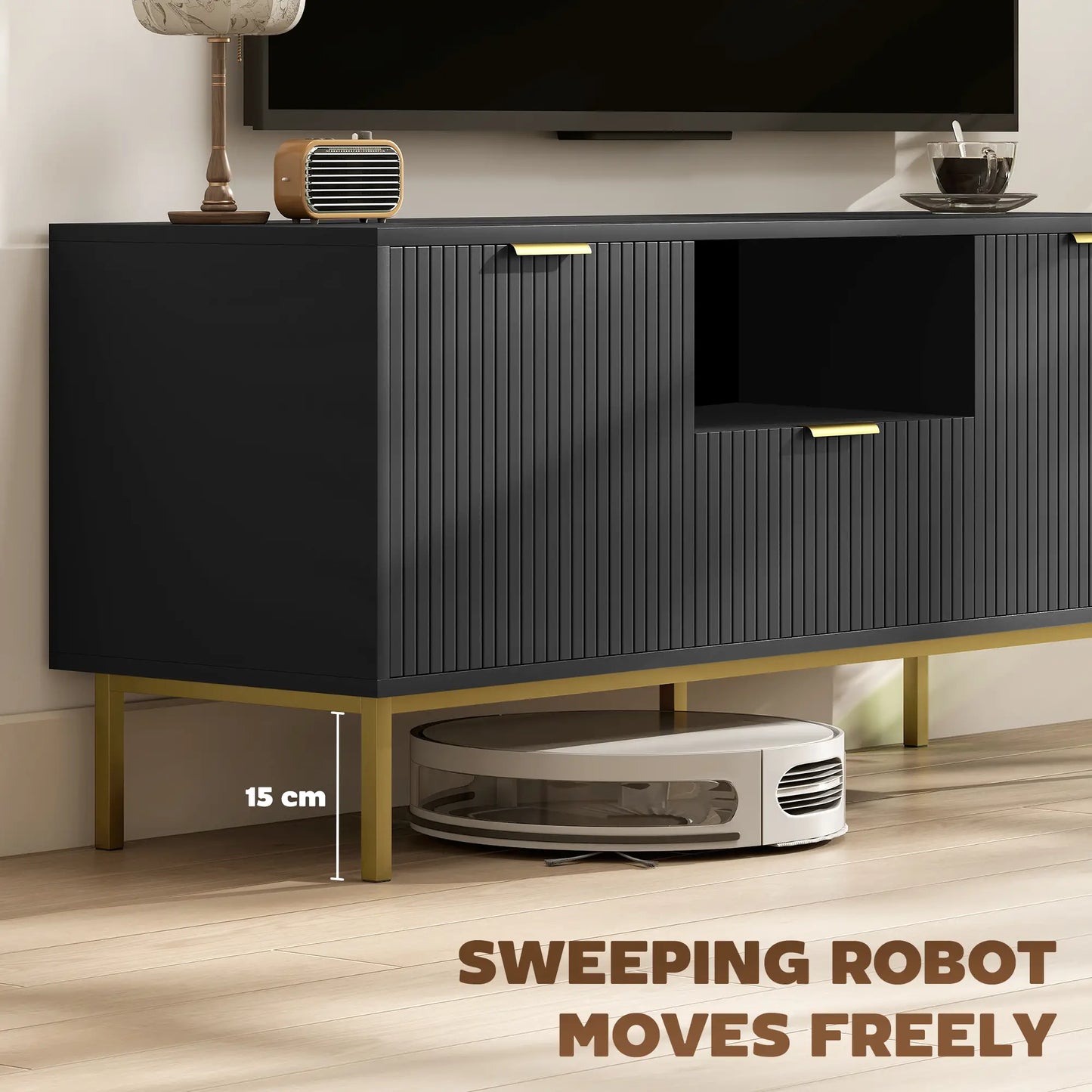 Modern TV Console For 40 Inch TVs, Smart RGB LED Lights, Soft Close Doors, Black TV Stands at Gallery Canada